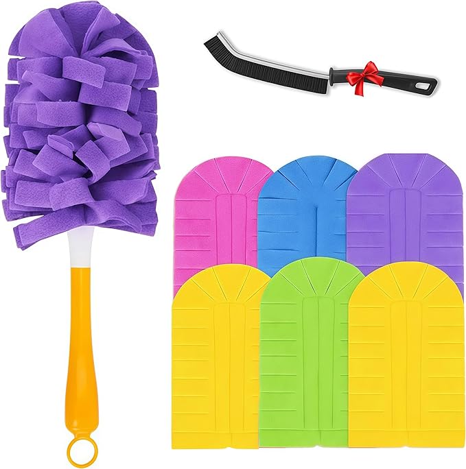 2026 New 360° Electrostatic Duster Refills - Washable & Reusable, High-Density Microfiber, Fits Most Standard Duster Handles, for Home Office Car High Adsorption Duster (1 Handle + 6 Refills)