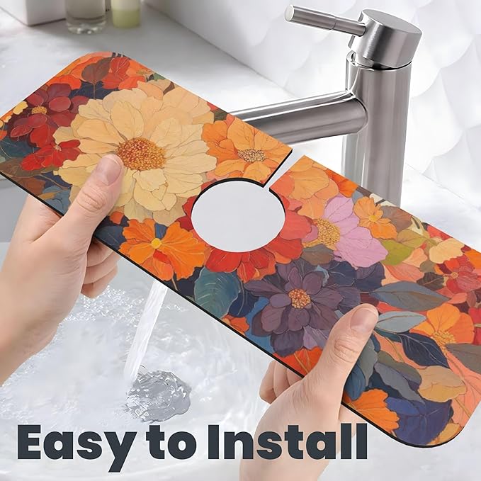 Colorful Floral Dish Drying Mat for Kitchen Counter, 16"x18" Microfiber Absorbent Fast Dry Mat, 2Pcs Dish Mat Faucet Mats Sets, Large Drying Kitchen Mat Kitchen Drying Pad Coffee Bar Decor Gifts