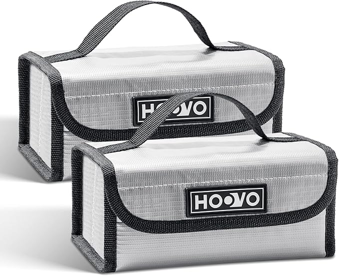 HOOVO Lipo Battery Bag - Fireproof & Explosionproof Storage Protector, Guard for DJI/RC Batteries - 2 Pack, Accommodates 4 Batteries