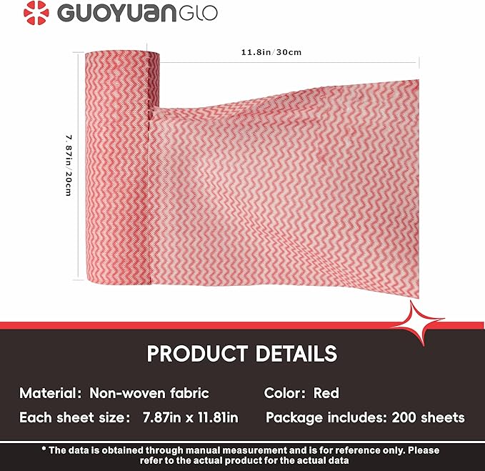 Disposable Cleaning Cloths Roll Disposable Dish Cloth Multi-Purpose Heavy Duty Paper Towels-200 Sheets,Red