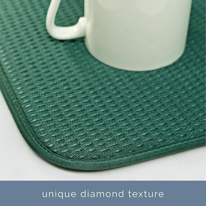 S&T INC. Dish Drying Mat XL, 18” x 24”, Absorbent Microfiber Kitchen Counter Mat, Drying Pad for Dishes, Utensils, Pots and Pans, Extra Large, Diamond Texture, Emerald Green