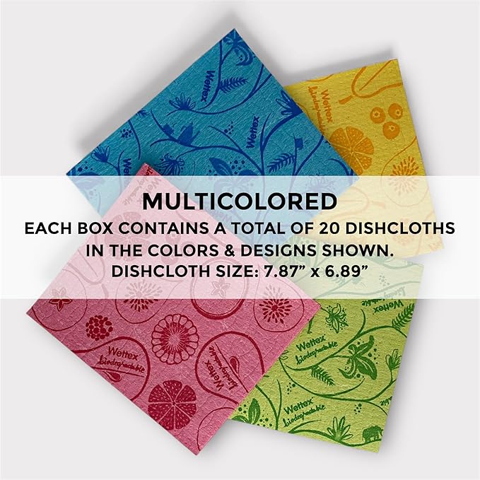 Original Swedish Dishcloths – 20 Pack Reusable Cellulose Sponge Cloths | Made in Sweden | Eco-Friendly, Absorbent Dish Rags for Kitchen, Counters & Household Cleaning