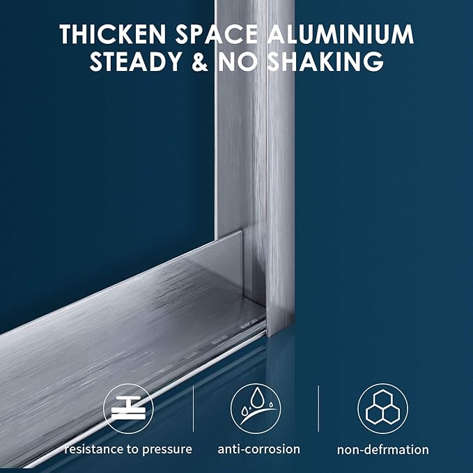 SUNNY SHOWER Semi-Frameless Shower Doors 1/4" (6mm) Glass Sliding Shower Enclosure 54" W x 72" H Shower Glass Door Brushed Nickel Finish