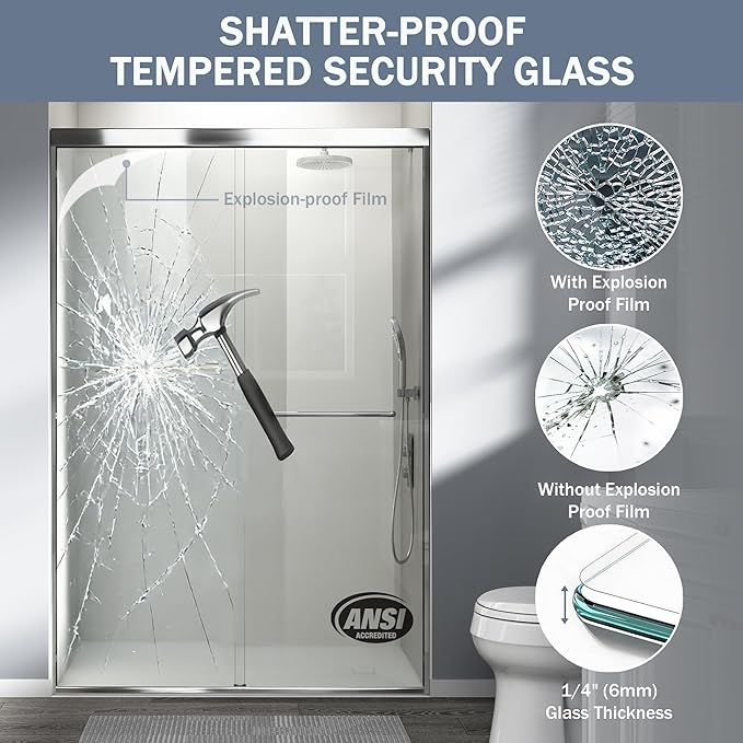 44-48 in. W x 72 in. H Double Sliding Shower Door, Semi-Frameless Bypass Bathroom Sliding Door with 1/4" (6mm) Tempered Glass for Walk-in Shower, Chrome
