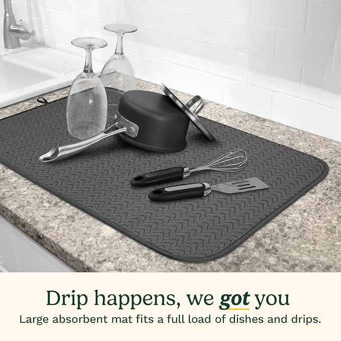 Cuisinart Dish Drying Mats for Kitchen Counter - (2) 18" x 24" Ultra Absorbent Dish Drying Mat XL - Foldable, Machine Washable, Fast Drying Dish Mat (Geostripe)