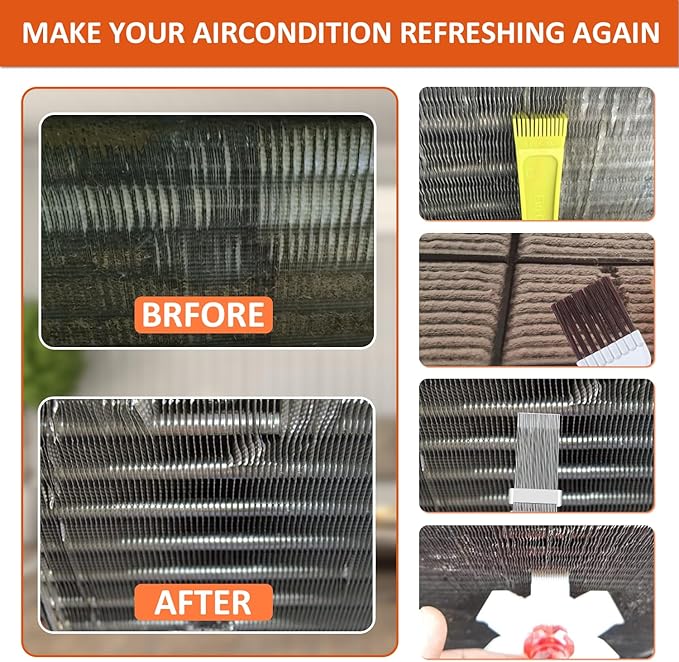 Cenipar 5PCS Air Conditioner Condenser Fin Comb Set Include FCR6 Fin Comb, Metal Radiator Fin Comb, Plastic Air Conditioner Fin Comb, Blue Folding Brush and Brown Brush Air Conditioner Fin