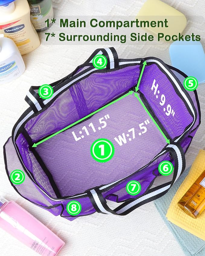 XL Mesh Shower Caddy Portable Shower Bag for College Dorm Camping Travel Gym(Purple)