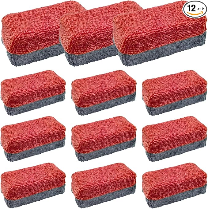 12PCS Ceramic Coating Applicator Sponge, Microfiber Rectangular Auto Polishing Cleaning Pads, Universal Automotive Detailing Sponge for Car Wax, Paint, Sealant Application (Red)