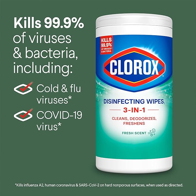 Clorox Disinfecting Cleaning Wipes, Bleach Free, Fresh Scent, 75 Count (Pack May Vary)