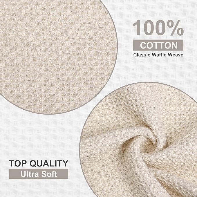 Kitinjoy 100% Cotton Waffle Weave Kitchen Towels (20 X 28 Inches, Beige), 4-Pack Super Soft and Absorbent Dish Towel for Drying Dishes