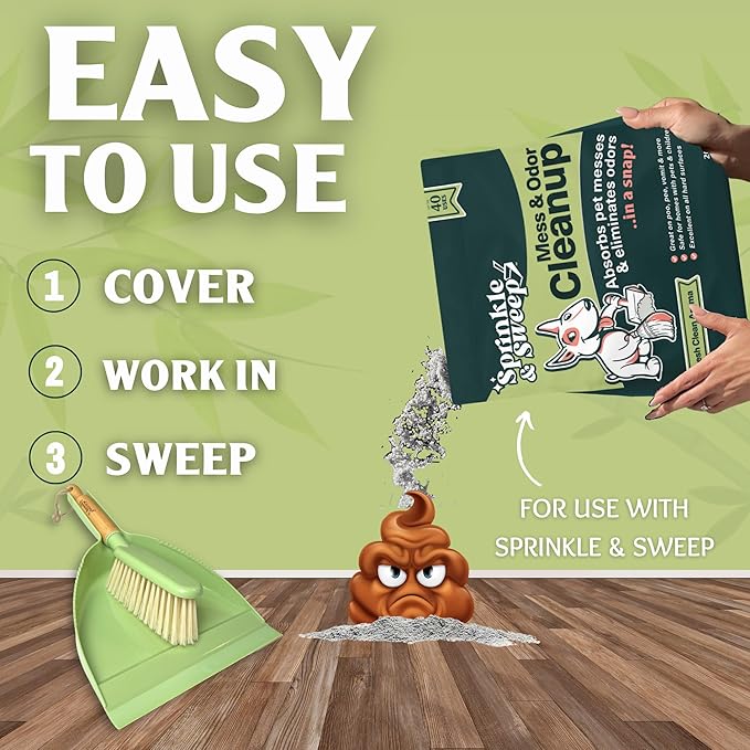 Sprinkle & Sweep Dust Pan and Brush with Handle - Portable Hand Broom & Dustpan Combo - Small Broom and Dustpan Set - Daily Indoor Pet Care & Essential Cleaning Tool for Home