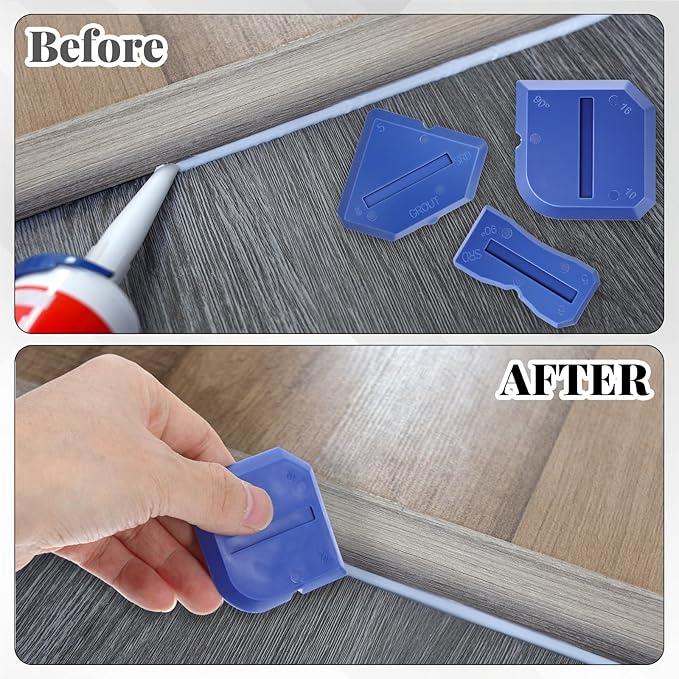 4 PCS Effective Caulking Tools Set, Sealant Finishing Grout Scraper, Easy to Operate Caulk Remover Tool, TPR Rubber Reuse and Portable for Kitchen Bathroom Floor Caulking Sink Cleaning Sealing