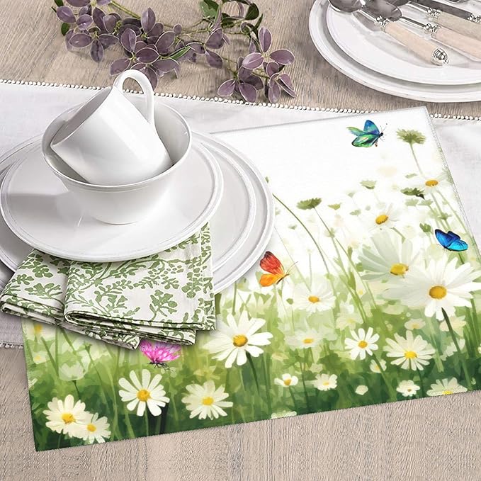 Vintage Watercolor Daisy Butterfly Dish Drying Mat for Kitchen Counter, 16"x18" Microfiber Absorbent Fast Dry Mat, 2Pcs Dish Mat Faucet Mats Sets, Large Drying Kitchen Mat Kitchen Drying Pad