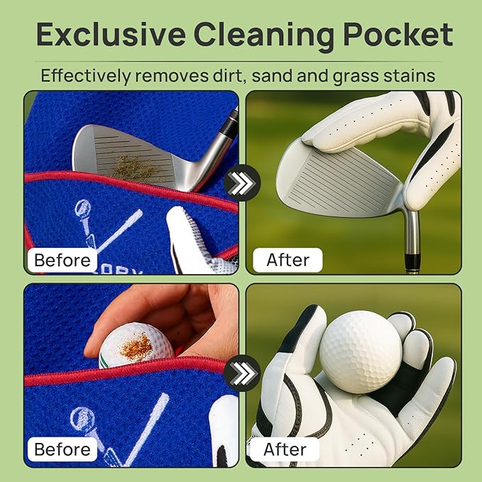 Magnetic Golf Towel for Bag 18" x 18" with Clip Exclusive Cleaning Pocket Microfiber Waffle Ultra Absorbent Club Ball Cleaner, Essential Golf Accessories and Gifts for Men Women(Blue 1 Pack)
