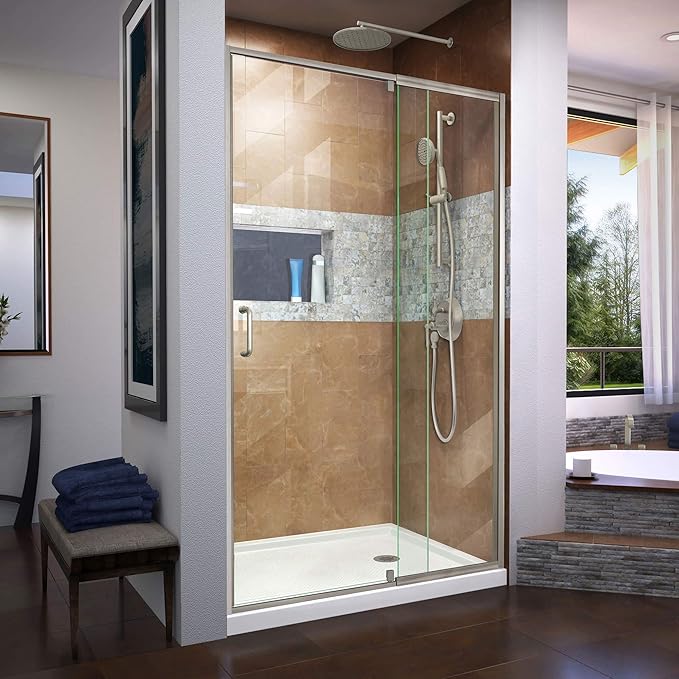 DreamLine Flex 38-42 inch W x 72 inch H Semi-Frameless Pivot Shower Door in Brushed Nickel
