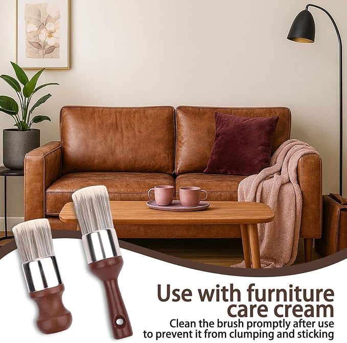 2pcs Leather Upholstery Cleaning Brush Set, Ergonomic Long and Short Wax Application Brushes, Upholstery Cleaning Tool for Leather Sofa, Car Seat, Shoes, Furniture, Bags and More