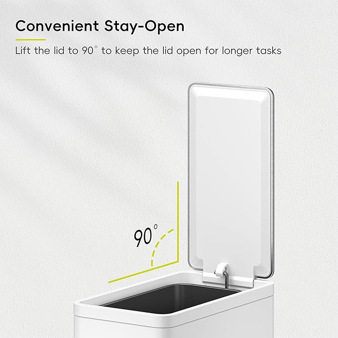 EKO Slim Small Bathroom Trash Can with Lid, Stainless Steel Small Garbage Can with Removable Inner Bucket, 6L / 1.6 Gal, Step On Trash Bin (White)