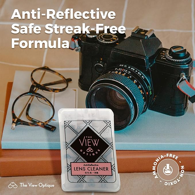 Anti-Reflective Safe lens Cleaner Spray Kit – (1) 0.7oz Glasses Cleaner Spray, (1) Microfiber Cloth for Eyeglasses, Sunglasses, Lenses, Screens and Camera Cleaning Kit (2 Piece Set)