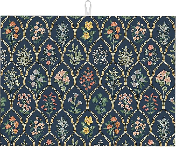 Vintage Flowers Dish Drying Mat 18x24 inches Microfiber Absorbent Fast Dry Mat for Kitchen Counter Coffee Bar Boho Floral Large Drying Mat Kitchen Decor Gifts (Vintage Flowers, 18x24 inches)