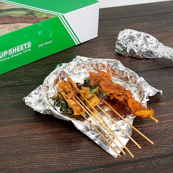 Aluminum Foil Wraps - 500 Precut Sheets, 12 x 10.75 Inch, Pop-Up Interfolded Foil for Baking, Grilling, Roasting, Cooking or Storing Food