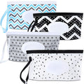 FEBSNOW 4 Pack Baby Wipe Dispenser, Portable Refillable Wipe Holder, Baby Wipes Container, Wipe Dispenser, Reusable Travel Wet Wipe Pouch (Geometric)