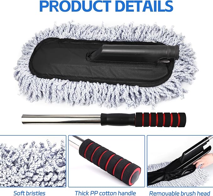 Wuyaoyao 2PCS Car Duster Set, Soft Microfiber Car Duster Interior Exterior, Scratch Free Auto Cleaning Brush with Extendable Handle, Multipurpose Dusting Tool for Auto Office Home Furniture (Gray)