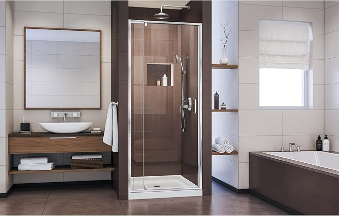 DreamLine Flex 28 - 32 inch W x 72 inch H Semi-Frameless Pivot Shower Door in Chrome