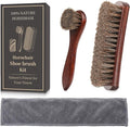 3PCS 100% Horse Hair Shoe Brush Set for Leather Boots Horsehair Brush for Polishing Cleaning Buffing Professional Shoe Shine Kit for Men Suede Boot Care Conditioner Accessories Tool