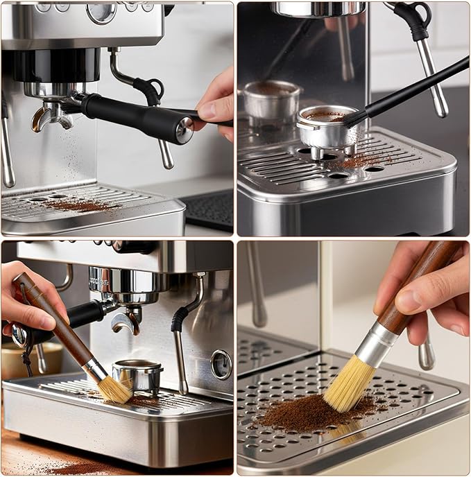2Pcs Coffee Machine Cleaning Brush Espresso Brush Tools Accessories Wooden Handle and Natural Bristles Cleaning Tool Used on Group Heads Shower Screen Portafilter Home Kitchen