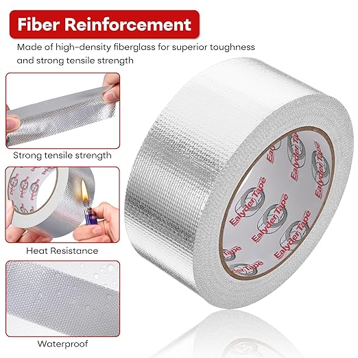 4in x 82ft Adhesive Aluminum Foil Heat Shield Tape, Fiberglass Thermal Insulation Reflective Material for Pipe, Duct, Exhaust, HVAC and High Temp Protection, 5.91MIL