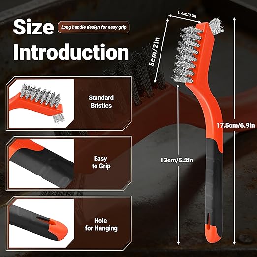 12 Pieces Stainless Steel Wire Brush Set, Stainless Steel Bristles for Cleaning Welding Slag and Rust,Scratch Brush with Mini Head & Hanging Hole for Everyday Cleaning