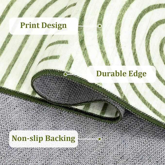 Modern Rug 2x6 Runners for Hallways, Abstract Kitchen Runner Rugs Non Slip Bath Runners, Rainbow Washable Runners Rug for Bedroom, Soft Long Rugs for Entryway Bathroom Laundry Dorm, Green