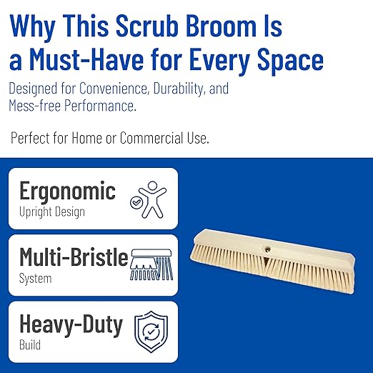 SPARTA 41890EC25 Omni Sweep Plastic Push Broom Head, Heavy Duty, Industrial Broom With Color Code System For Outdoor, Indoor, Garage, Concrete, Patio, Kitchen, Bathroom, 18 Inches, Tan