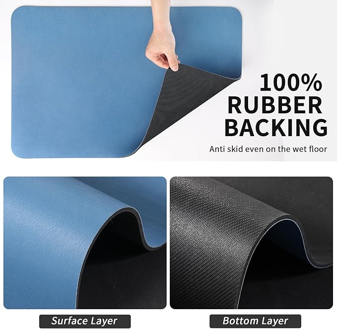 Dish Drying Mat for Kitchen Counter, Heat Resistant Drainer Mats with Non-slip Rubber Backed, Hide Stain Kitchen Super Absorbent Draining Mat, Easy to Clean Dish Rack Pad, Blue 16"x18"