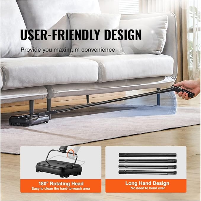 Carpet Sweeper - 7.87" Manual Floor Sweeper for Hardwood, Laminate, Rugs - Non-Electric Dustpan with Comb - Home Office Cleaning