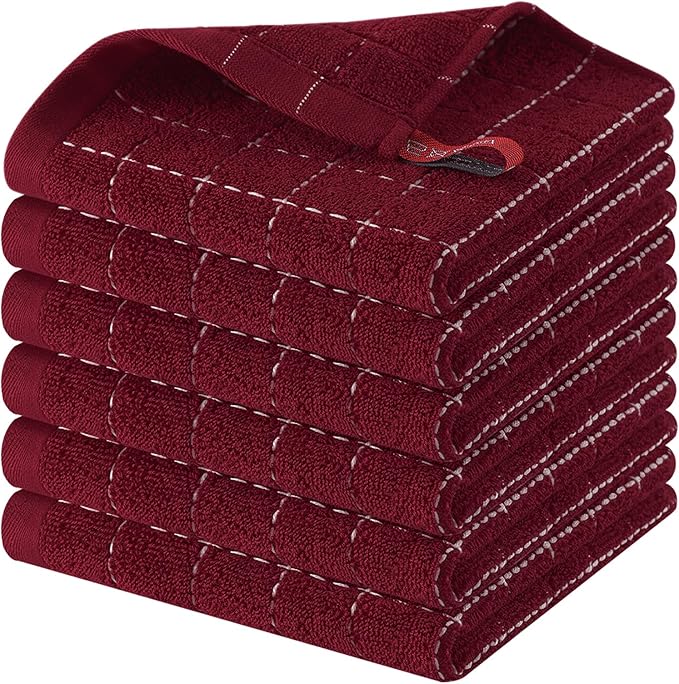Homaxy 100% Cotton Terry Kitchen Dish Cloths, Ultra Soft and Absorbent Dish Towels for Kitchen, Suitable for Drying and Washing Dishes, 6 Pack, 12 x 12 Inches, Brick Red