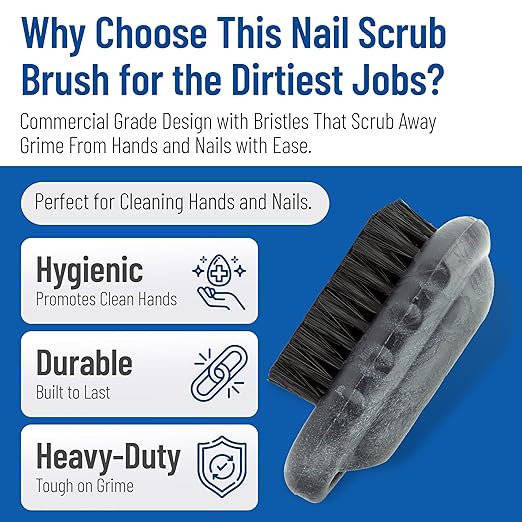 SPARTA 5 Inch Hand and Nail Brush with Stiff Polyester Bristles, Polypropylene Body, Color Coded Scrub Brush for Commercial Foodservice and Industrial Use, Black (Pack of 12)