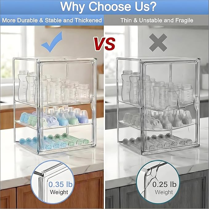 Baby Bottle Organizer for Countertop, Large Clear Bottle Storage Organizer, Baby Bottle Storage Organizer for Bottles, Nipples, Pump Parts & Food Jars, Nursery Cabinet, Kitchen Pantry
