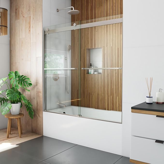 DreamLine Sapphire 56-60 in. W x 60 in. H Semi-Frameless Bypass Tub Door in Brushed Nickel, SHDR-6360602-04