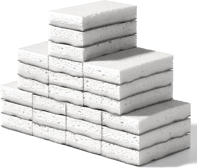 JOYMOOP Textured Clean Sponges, Dual-Sided Non-Scratch Soft Scrub Dish Sponge, Safe for Non-Stick Cookware, Kitchen and Household Cleaning, 36 Pack [Grey & White]