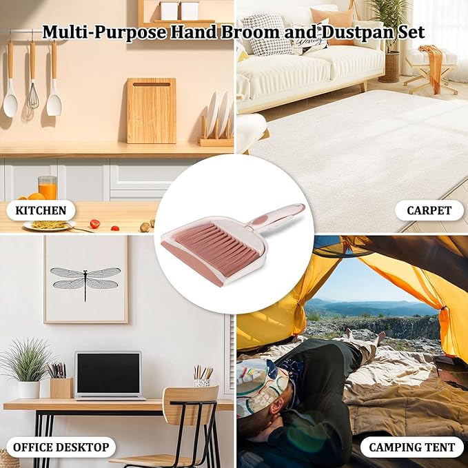 Hand Held Broom and Dustpan Set Mini Brush and Dustpan Set for Home Desktop Sofa Pet Household Care Camping (White+Grey M3)