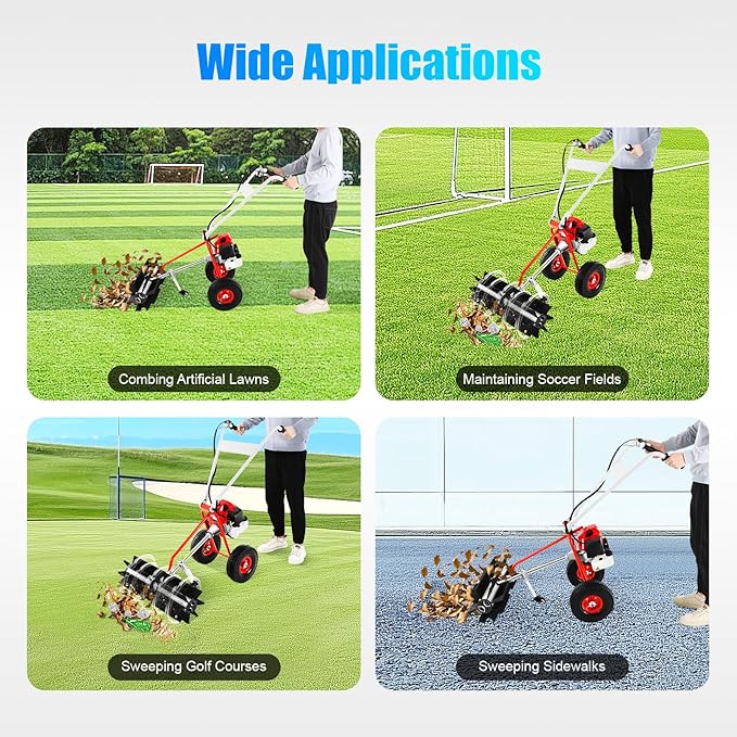 43CC Gas Powered Walk-Behind Outdoor Hand Push Sweeper,1.7HP 2-Stroke Handheld Sweeper Snow Sweeping Broom, Broom Walk Behind Driveway Turf Lawns Cleaning Driveway Tools for Lawn Leaf