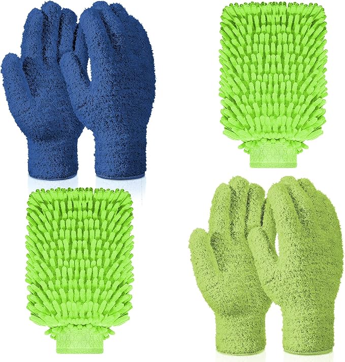 6 Pcs Microfiber Dusting Mitt Gloves for Plants Washable Dusting Gloves for House Cleaning Furniture Car Washing
