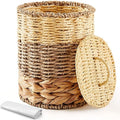 Ctosree 1.3 Gallons Small Trash Can with Lid Handle Boho Woven Braided Bathroom Waste Basket Trash Can with 100 Garbage Bags for Bedroom Office Laundry(Primary Color,Braided Wicker,Round)