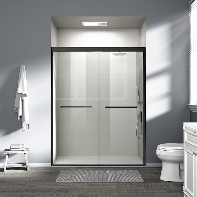 Abruzzo Double Sliding Shower Door - 56-60" Adjustable Width, 72" Height, Semi-Frameless Tempered Glass Enclosure for Walk-in Showers, Matte Black