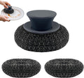 Stainless Steel Wool Scrubber with Rubber Handle & 2 Pads for Cleaning Dishes, Kitchen Pots, Pans, Grills (Grey)