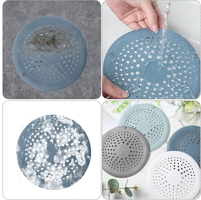 4 Packs Round Hair Drain Catcher, Drain Cover with Suction Cups, Durable Shower Drain Hair Catcher for Bathroom, Bathtub, Kitchen, Easy to Clean