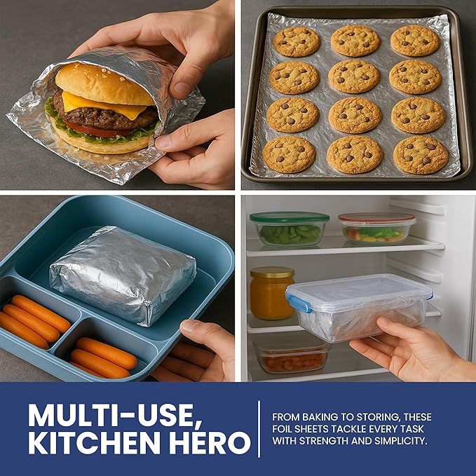 Pre-Cut Aluminum Foil Sheets 12" x 10.7" – Non-Stick, Pop-Up Disposable Sheets for Grilling, Baking, BBQ, Food Storage, and Catering (12X10.7", 200.0, sheet)