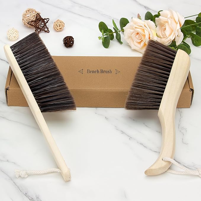 Soft Bristle Dusting Brush – Hand Broom for Gentle Cleaning on Keyboard, Furniture, Car Upholstery, Couch & Fireplace | Also Ideal for Woodworking Shop & Home Use, 2 Pack, Brown