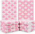 Frienda 4 Pcs Easter Hand Towels for Bathroom 13 x 29'' Soft 100% Cotton Pink and White Bunny Decorative Towel Absorbent Pink Rabbit Bathroom Decor for Drying Cleaning Cooking Gift Easter Decor